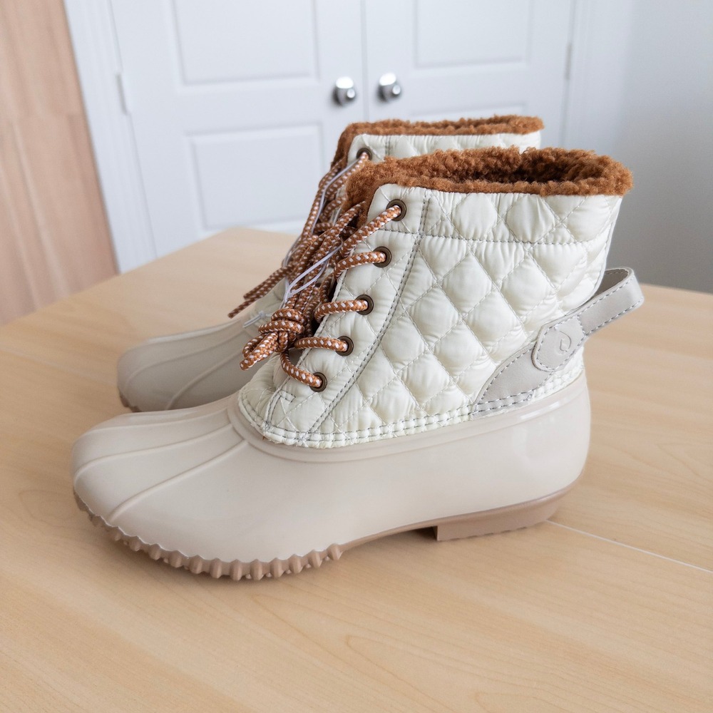 Sporto Womens Duck Boots Size 8 Cream Quilted Faux Fur Andie Water Repellant